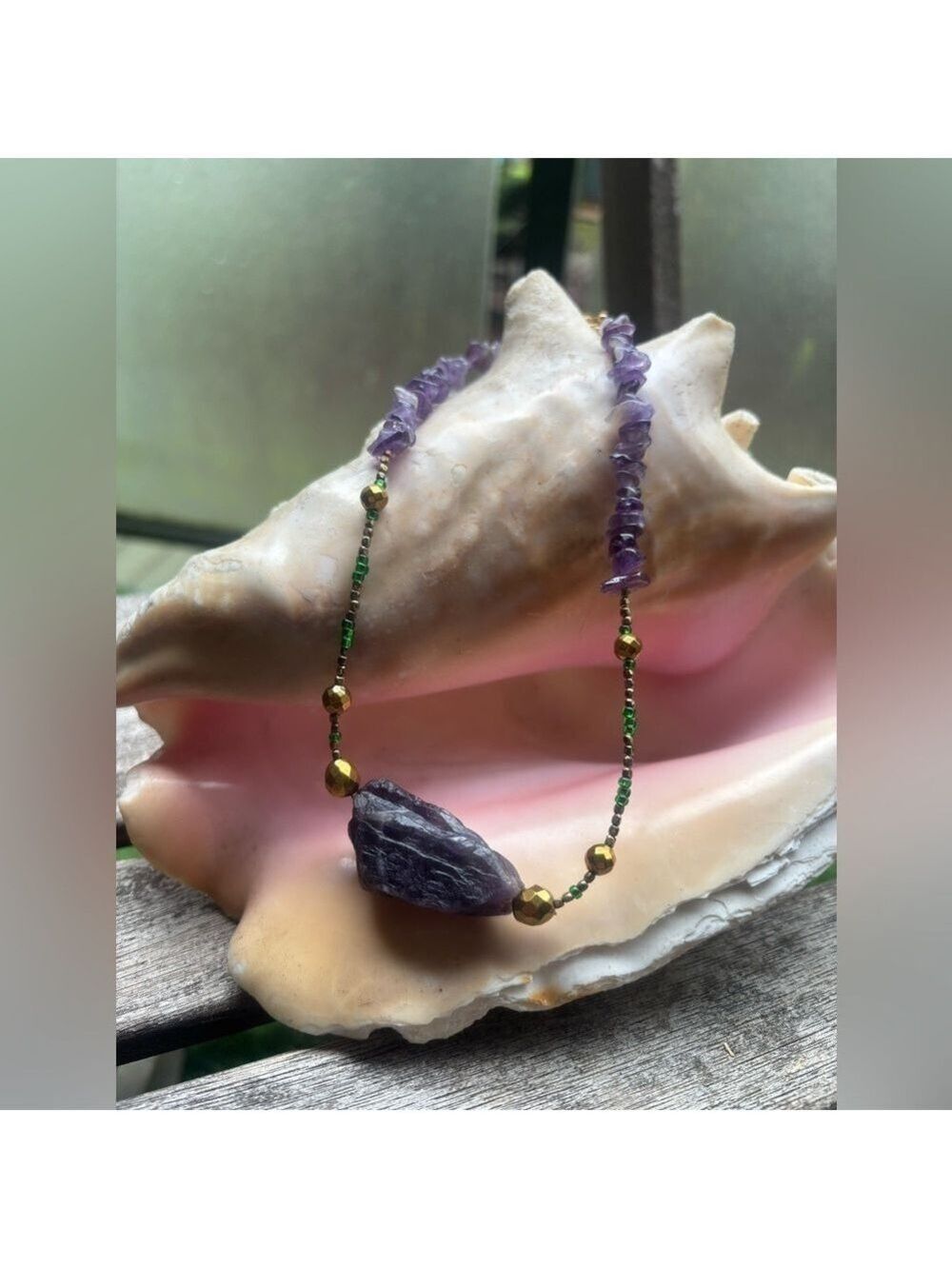 HAND CRAFTED Artisan Raw Dark Amethyst Golden Hematite and Amethyst Chips Choker